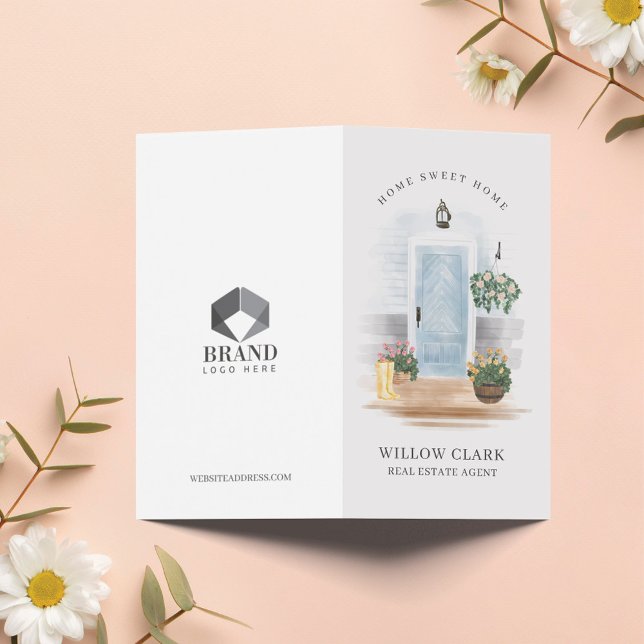 Cartão De Visita Country Watercolor Blue Door Imóveis (Criador carregado)