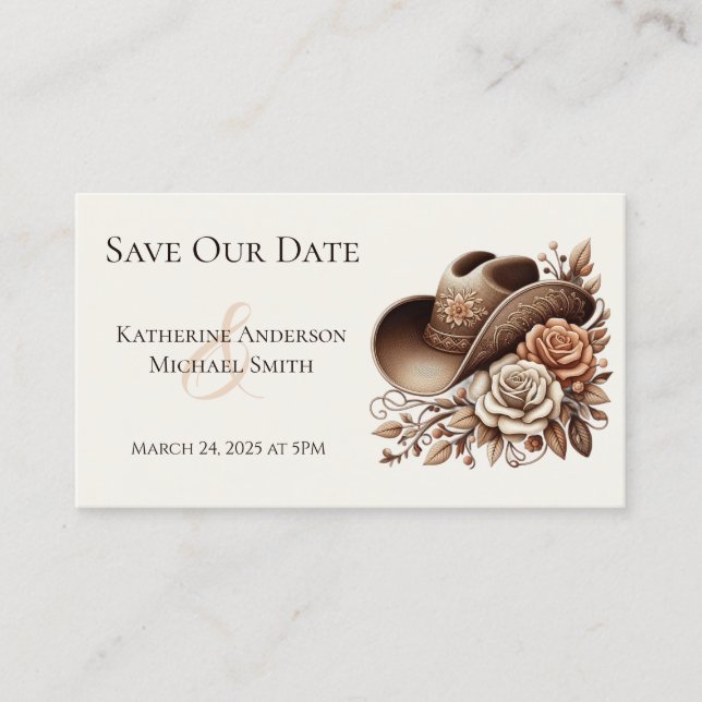 Cartão De Visita Country Western Cowgirl Hat com Flores (Frente)