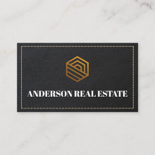 Cartão De Visita Couro Cortado  Logotipo Dourado Imobiliário 