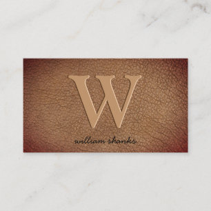 Cartão De Visita Couro Marrom Monograma Dourado Script Elegante