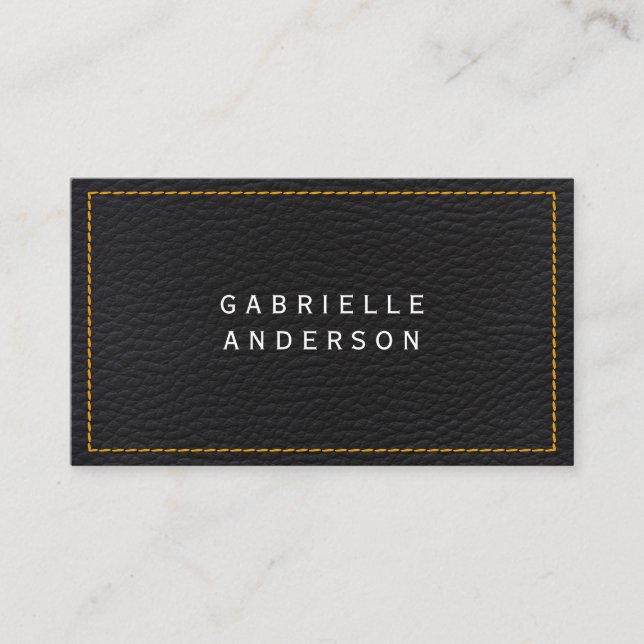 Cartão De Visita Couro Negro Elegante Profissional | Sêmen Amarelo (Frente)