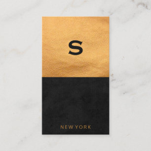 Cartão De Visita Couro-Ouro-chic preto Bloco de cores