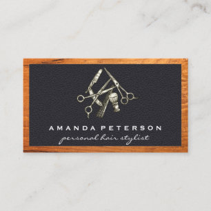 Cartão De Visita Couro Preto Compro Barber Moldura de madeira