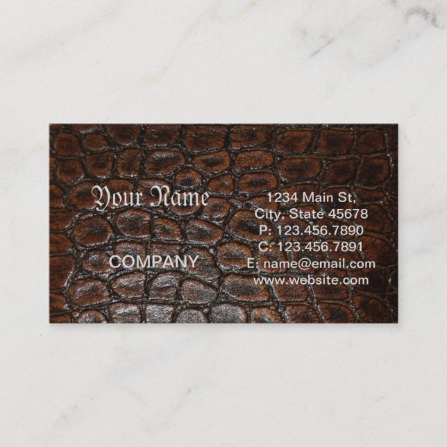Cartão De Visita couro selvagem do jacaré do marrom do crocodilo do (Frente)