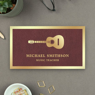 Cartão De Visita Couro Sintético Dourado Guitarrista Professor de M