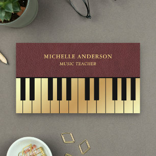 Cartão De Visita Couro Sintético Ouro Teclado de Piano Professor Pi