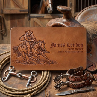 Cartão De Visita Cowboy Leather Rustic Horse Trainer Business Card