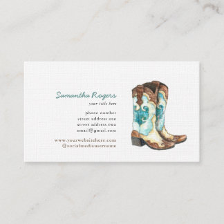 Cartão De Visita Cowgirl Boots Watercolor Painting
