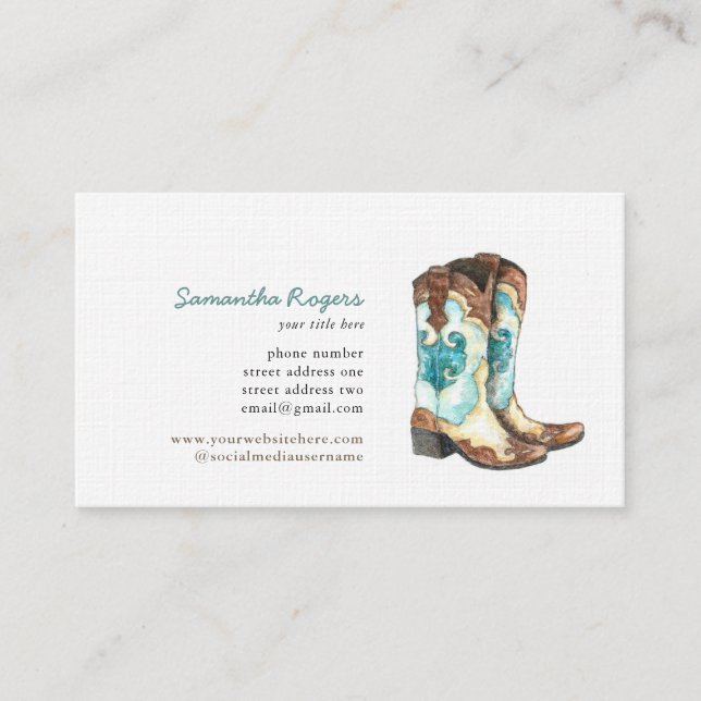 Cartão De Visita Cowgirl Boots Watercolor Painting (Frente)