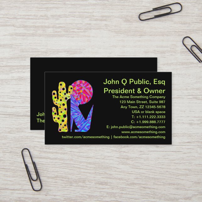 Cartão De Visita Coyote Azul Estilo Sudoeste Colorido (Frente/Verso In Situ)