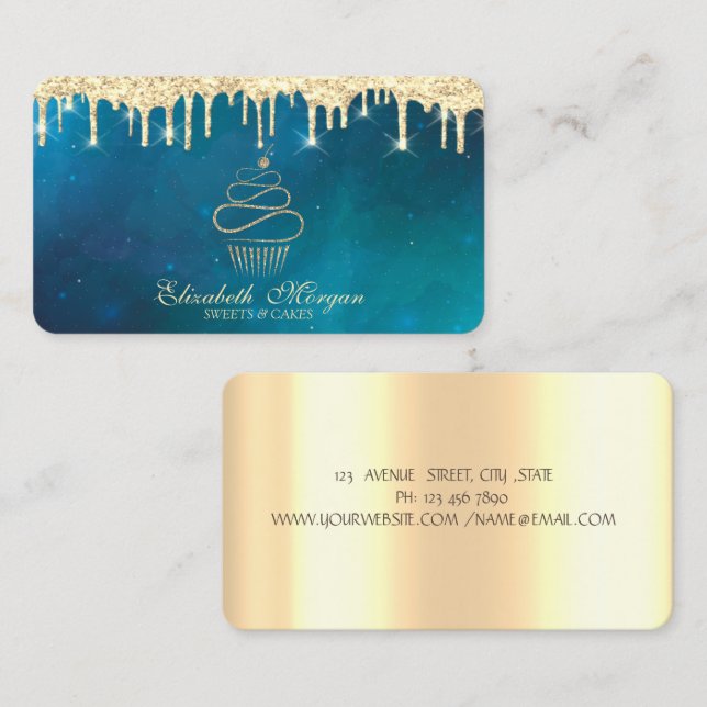 Cartão De Visita Cozinhar de Unidades Douradas de Cupcake Moderno S (Frente/Verso)