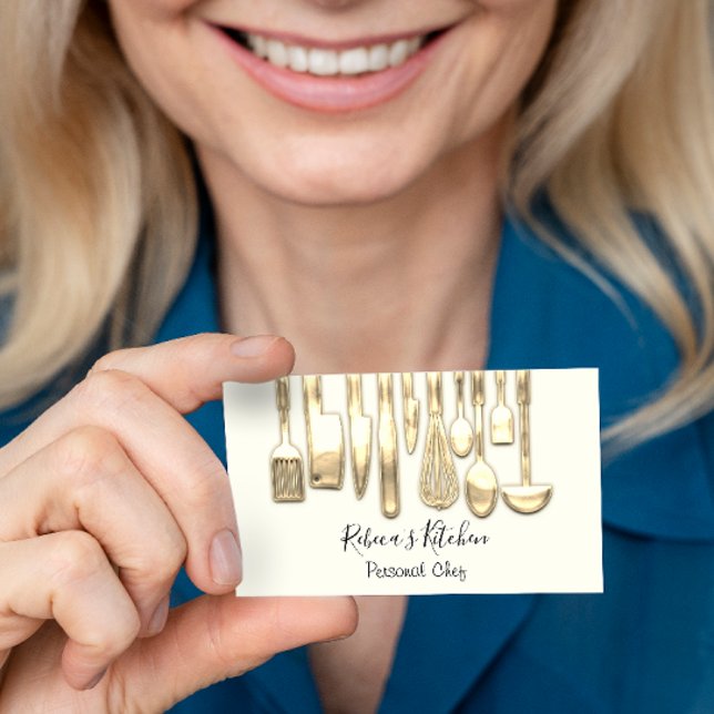 Cartão De Visita Cozinhar Pessoal Chef Ouro Restaurante Knifes (Criador carregado)