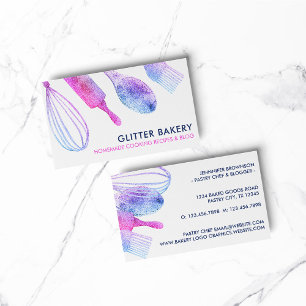 Cartão De Visita Cozinheiro de pastelaria Glitter Rosa Roxo Caterer