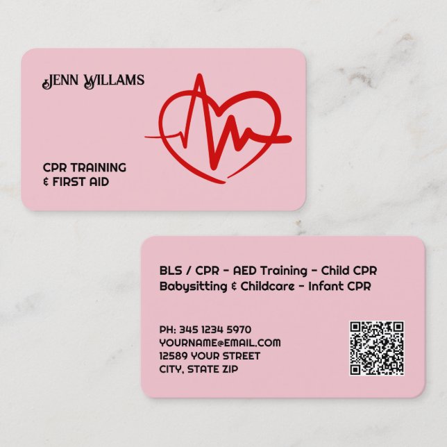 Cartão De Visita CPR Instructor Custom QR (Frente/Verso)