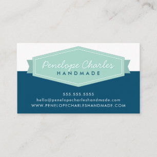 Cartão De Visita CRACHÁ MODERN LOGO retro pastel mint azul escuro