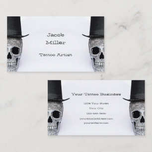 Cartão De Visita Crânio com Compro de Tatuagem de Vintagem Branca P