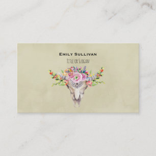 Cartão De Visita Crânio De Boho Tribal Com Design Floral Na moda