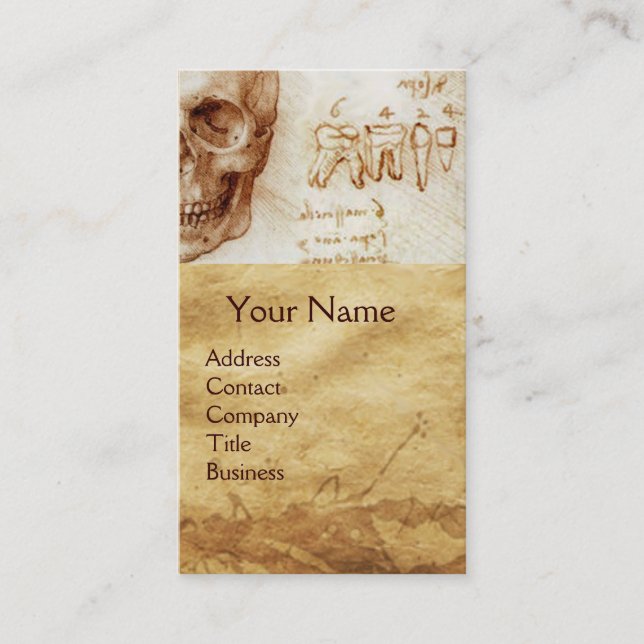 CARTÃO DE VISITA CRÂNIO,DENTES,CLÍNICA DENTAL, MACACO DENTISTA E GA (Frente)