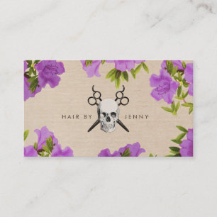 Cartão De Visita crânio floral roxo das tesouras do cabeleireiro d