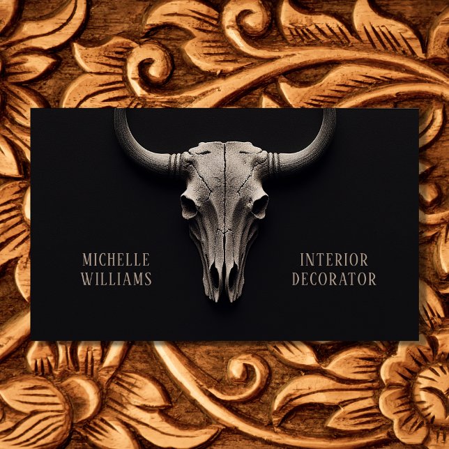 Cartão De Visita Crânio Russo Simples no Sudoeste Ocidental (Front - Simple Rustic Cow Skull Southwestern Western Business Card)