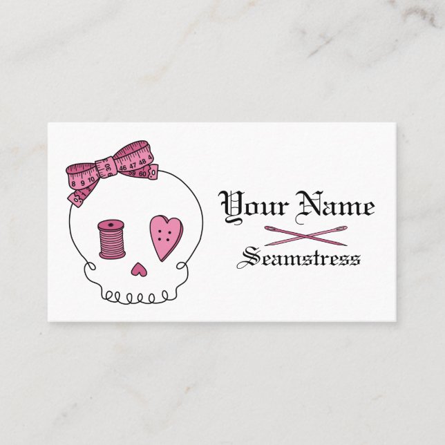 Cartão De Visita Crânio Sewing (rosa) (Frente)