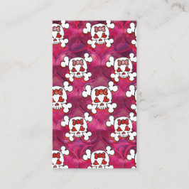 Cartão De Visita Crânios e corações do rosa quente