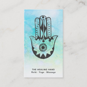 Cartão De Visita *~* Crateras da lua Hamsa Mão de Fátima Azul Yoga