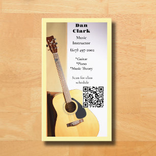 Cartão De Visita Cream QR Code Music Professor Acoustic Guitar
