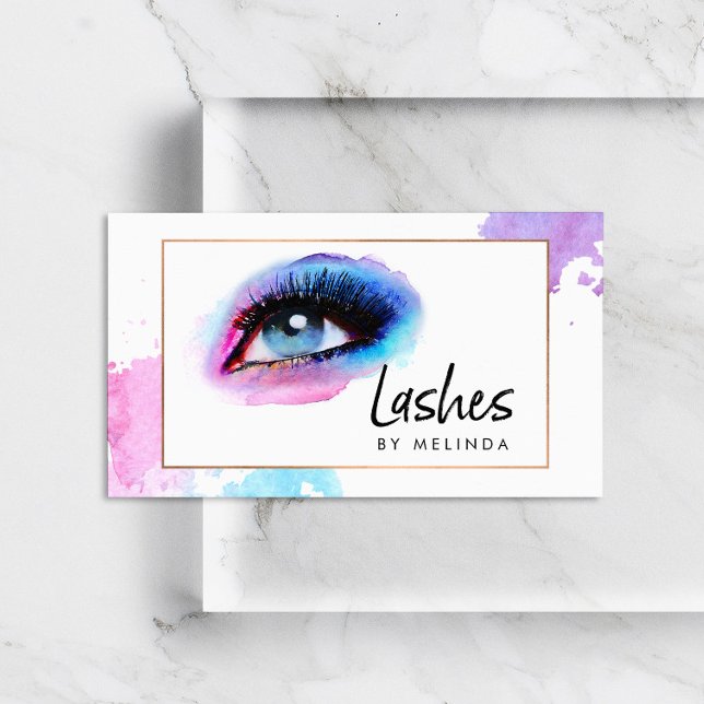Cartão De Visita Creative Watercolor Eyelashes Blue (Criador carregado)