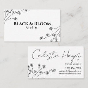 Cartão De Visita Creativo Elegante Mínimo Delicado Floral Preto