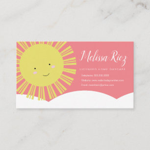Cartão De Visita Creche Babá de Crianças Sol Rosa