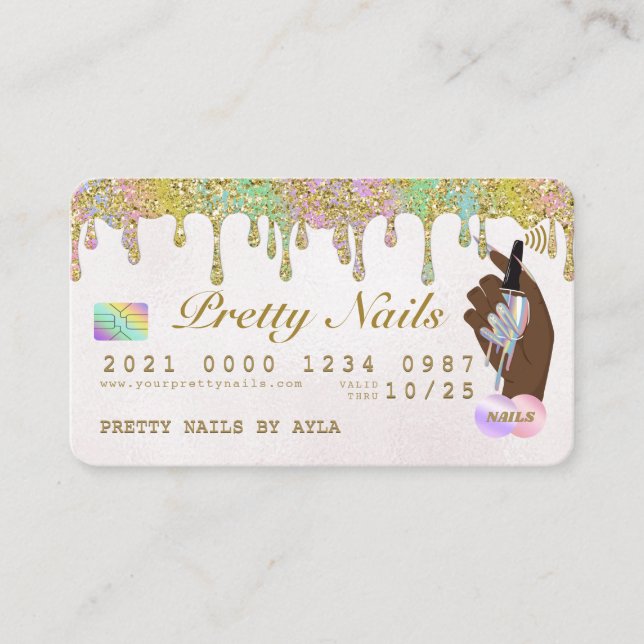 Cartão De Visita Crédito técnico holográfico do Rainbow Glitter Dri (Frente)