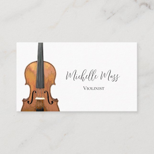 Cartão De Visita Creme Clássico Violinista Violino de Instrumento M (Frente)