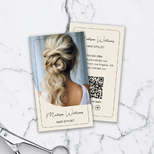 Cartão De Visita Creme de Foto Moderno Hair Stylist