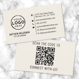 Cartão De Visita Creme de logotipo de código QR minimalista profiss