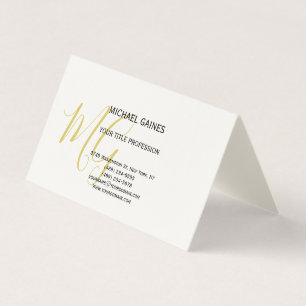 Cartão De Visita Creme de Monograma de Cor Dourada com Caligrafia Ú