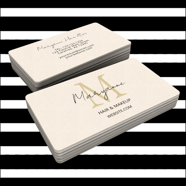 Cartão De Visita Creme de Monograma Moderno (Criador carregado)