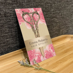 Cartão De Visita Creme de Tesoura Antiquada com Estilhador de Cabel