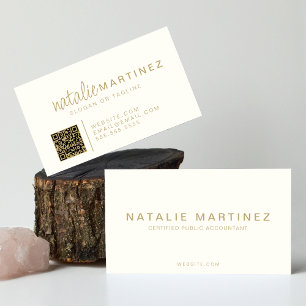 Cartão De Visita Creme Elegante de Código QR Profissional e Script 
