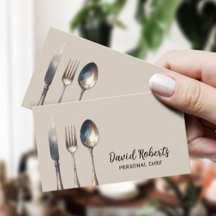 Cartão De Visita Creme Elegante de Restaurante de Chef Pessoal