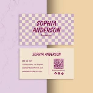 Cartão De Visita Creme Elegante e Roxo Verificados - Código Qr