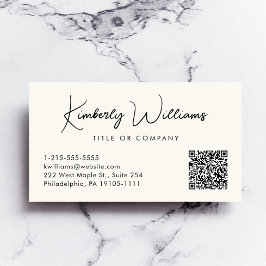 Cartão De Visita Creme profissional de código QR de script mínimo