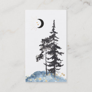 Cartão De Visita *~* Crescent Moon Trees Douradas Estrelas Glitter 