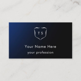 Cartão De Visita Crest de Monograma Personalizado Moderno Azul Prof