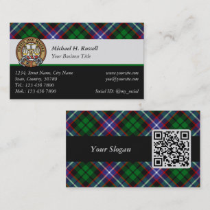 Cartão De Visita Crest do Clã Russell sobre Tartan