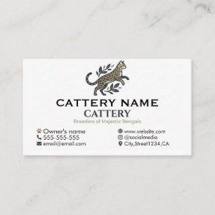 Cartão De Visita Cria Profissional de Gatos Bengal Personalizável