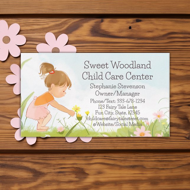 Cartão De Visita Crianças de Flores Selvagens Babysitter Cuidados i (wildflower daycare child care business card)
