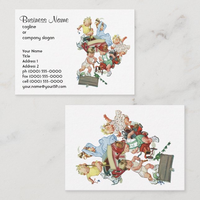 Cartão De Visita Crianças Vintage Brincando com Bombeiros (Frente/Verso)