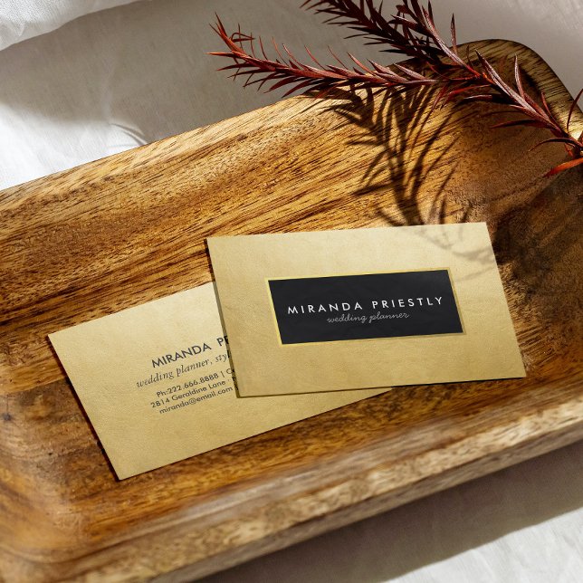 Cartão De Visita Criativo moderno de Preto Chic e Folha de Ouro Fau (Criador carregado)