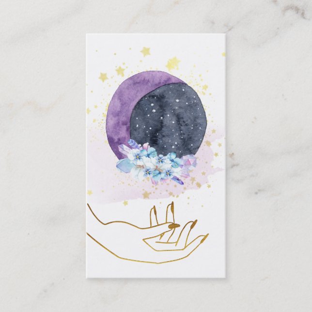 Cartão De Visita *~* Cristais à mão Estrelas do Cosmos da Lua Sky (Frente)